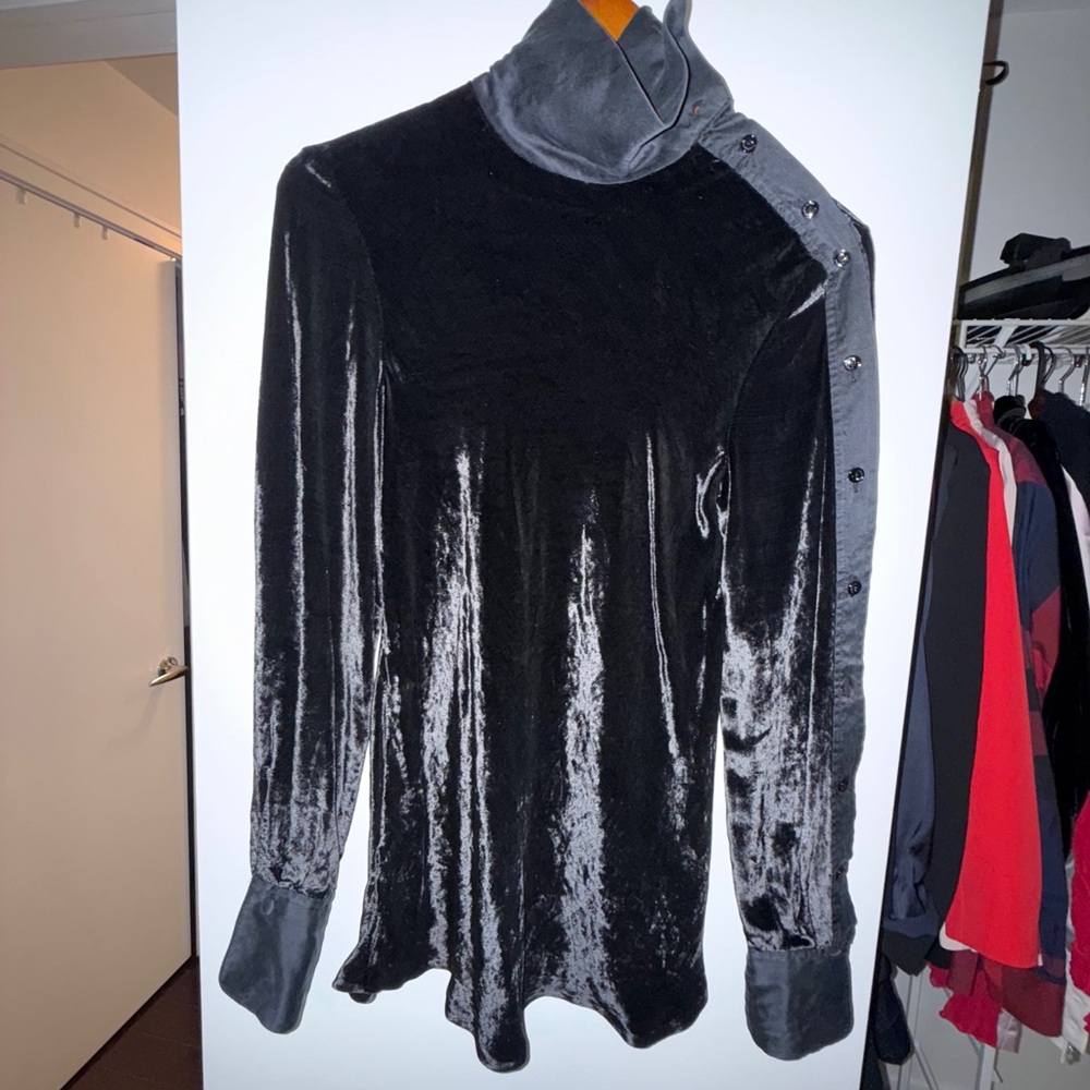 rag & bone Black and Gray Velvet Long Sleeve Top